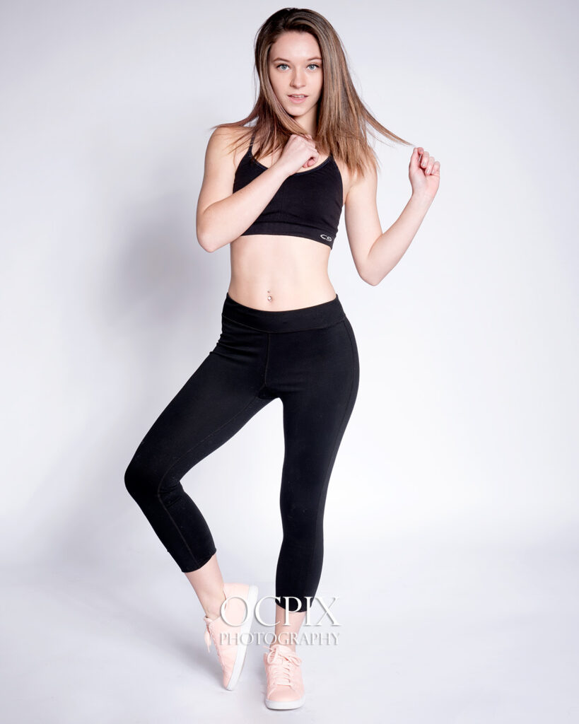 model wearing a sports outfit with leggings
